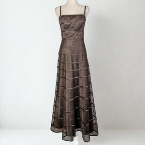 JS Collections Brown Lace Tiered Formal Gown Spaghetti Straps Size 6 Whimsigoth